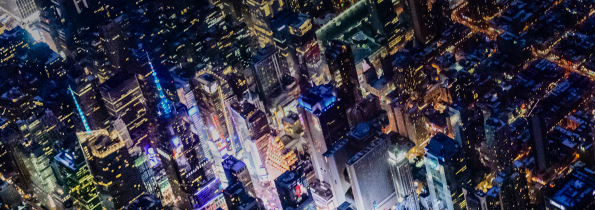 Aerial view of a city at night