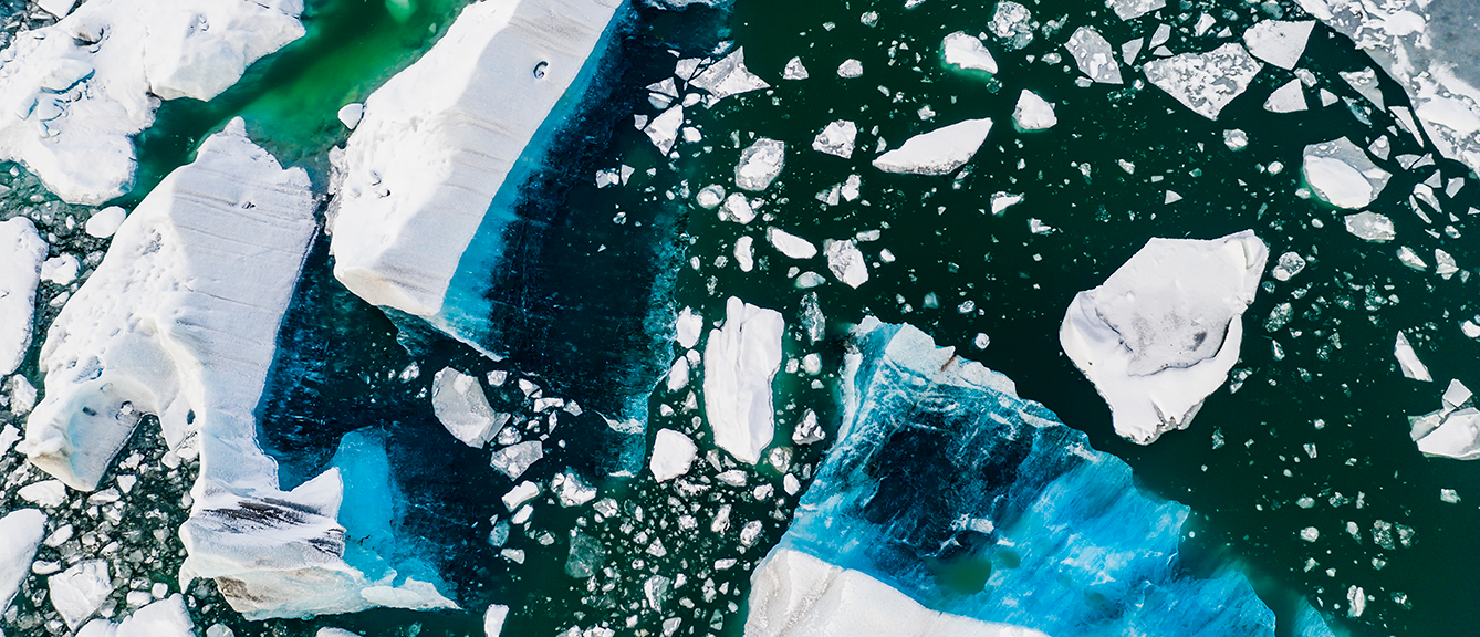 Aerial view of melting ice caps